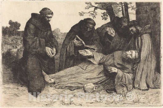 Art Print : Alphonse Legros, The Death of Saint Francis (La Mort de St. Francois) - Vintage Wall Art