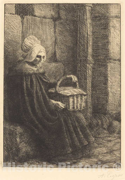 Art Print : Alphonse Legros, Peasant Woman of Boulogne (Paysanne des Environs de Boulogne dite La Femme au Panier) - Vintage Wall Art