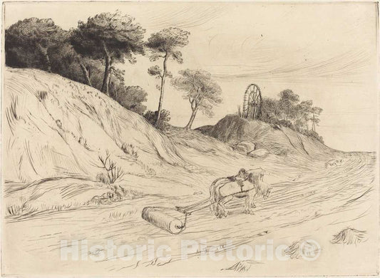 Art Print : Alphonse Legros, Landscape with Roller (Le paysage au Rouleau) - Vintage Wall Art