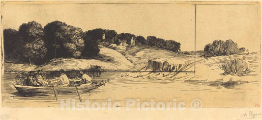 Art Print : Alphonse Legros, Landscape with Boat, 1st Plate (Le paysage au Bateau) - Vintage Wall Art