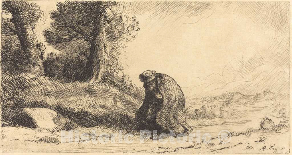 Art Print : Alphonse Legros, Vagabond Moving Along a Lane (Un Vagabond Passant Dans une Ruelle) - Vintage Wall Art