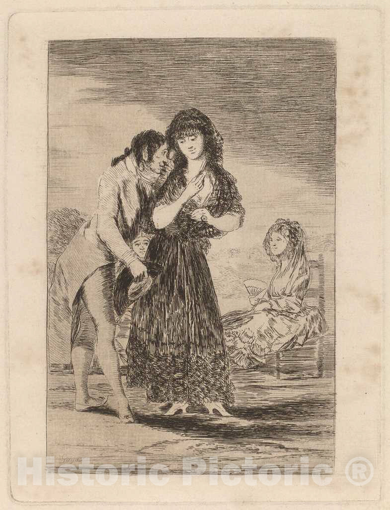Art Print : Francisco de Goya, Ni asi la distingue (Even Thus He Cannot Make Her Out), in or Before 1799 - Vintage Wall Art