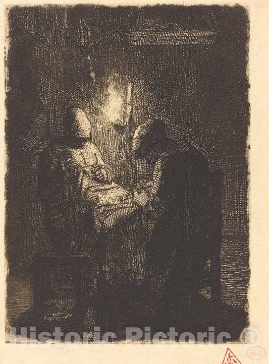 Art Print : FranÃ§ois Millet, Evening (La viellee), 1856 - Vintage Wall Art