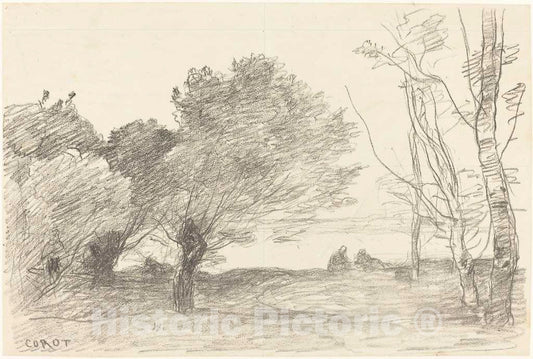 Art Print : Baptiste-Camille Corot, Willows and White Poplars (Saules et peupliers Blancs), 1871 - Vintage Wall Art