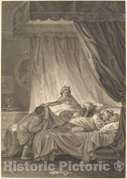 Art Print : LingÃ©e After Fragonard, Joconde: Le lit - Vintage Wall Art
