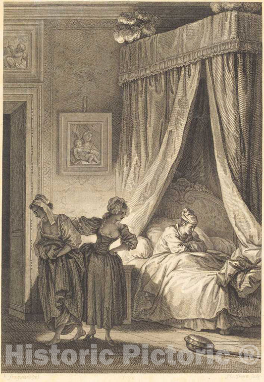 Art Print : Triere and Duclos After Fragonard, La gageure des Trois commeres: La servante - Vintage Wall Art