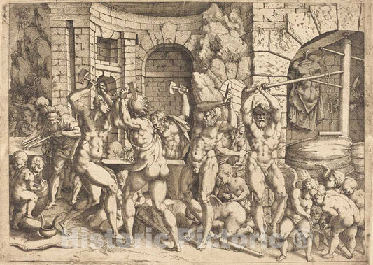 Art Print : Elle I After Primaticcio, The Forge of Vulcan - Vintage Wall Art