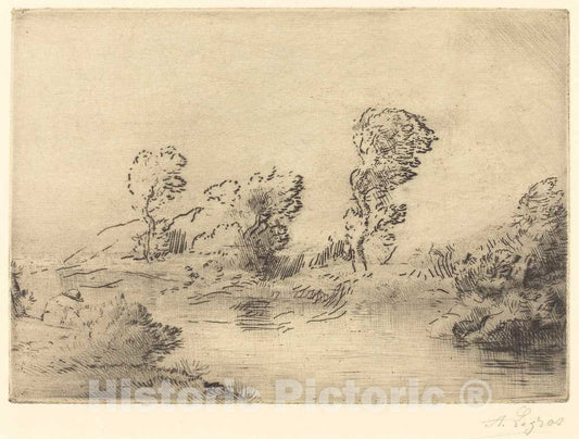 Art Print : Alphonse Legros, Banks of The Marne (Bord de la Marne) - Vintage Wall Art