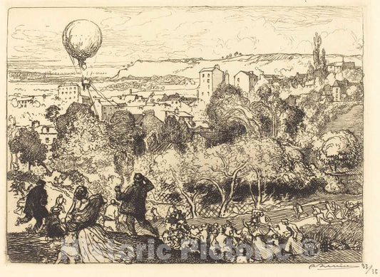 Art Print : Auguste LepÃ¨re, The Falling Balloon, in Pre-Saint-Gervais (Lebaloon qui tombe, au Pre-Saint-Gervais), 1910 - Vintage Wall Art