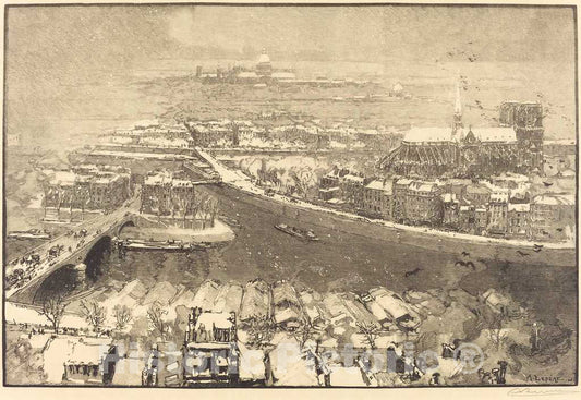 Art Print : Auguste LepÃ¨re, Paris Under Snow, View from St.-Gervais (Paris Sous la Neige, vu du Haut de St.-Gervaais), 1890 - Vintage Wall Art