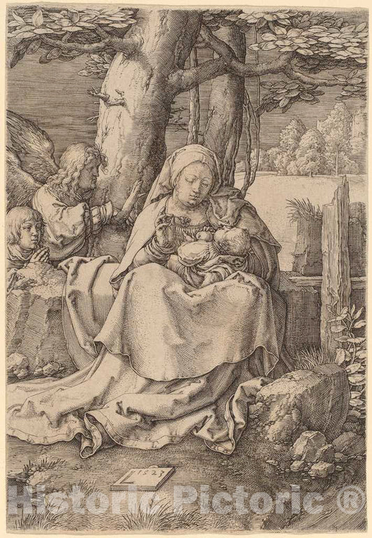 Art Print : Lucas Van Leyden, The Virgin and Child with Two Angels, 1523 - Vintage Wall Art