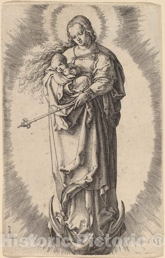 Art Print : Lucas Van Leyden, The Virgin and Child on The Crescent, 1523 - Vintage Wall Art