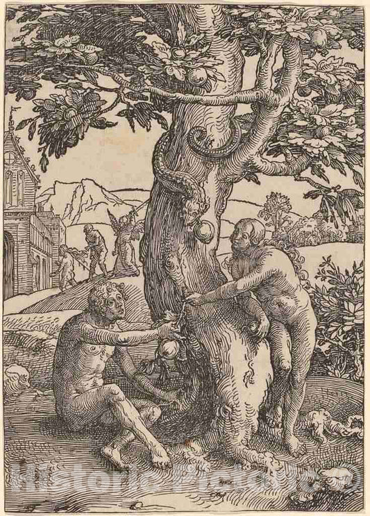 Art Print : Lucas Van Leyden, Adam and Eve, c.1518 - Vintage Wall Art