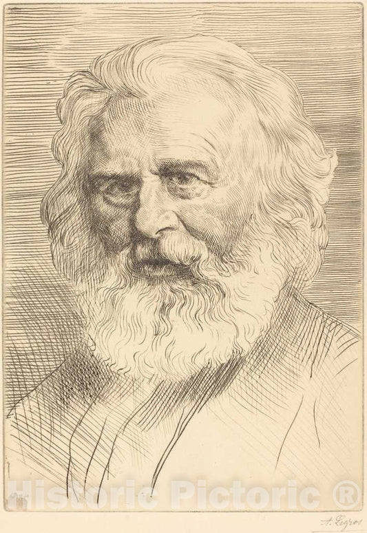 Art Print : Alphonse Legros, W.H. Longfellow, 1st Plate - Vintage Wall Art