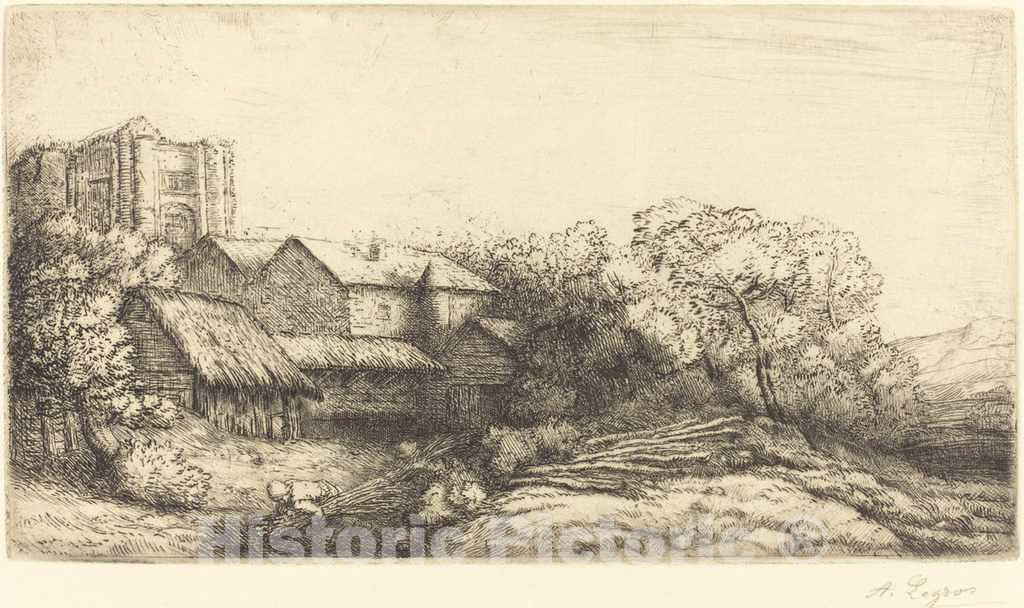 Art Print : Alphonse Legros, Farm at The Monastery (La Ferme de l'abbaye) - Vintage Wall Art