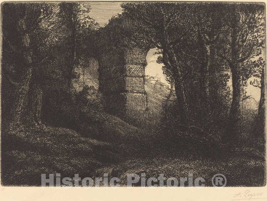 Art Print : Alphonse Legros, Ruins of an Ancient Aqueduct (Ruine d'un ancien aqueduc) - Vintage Wall Art