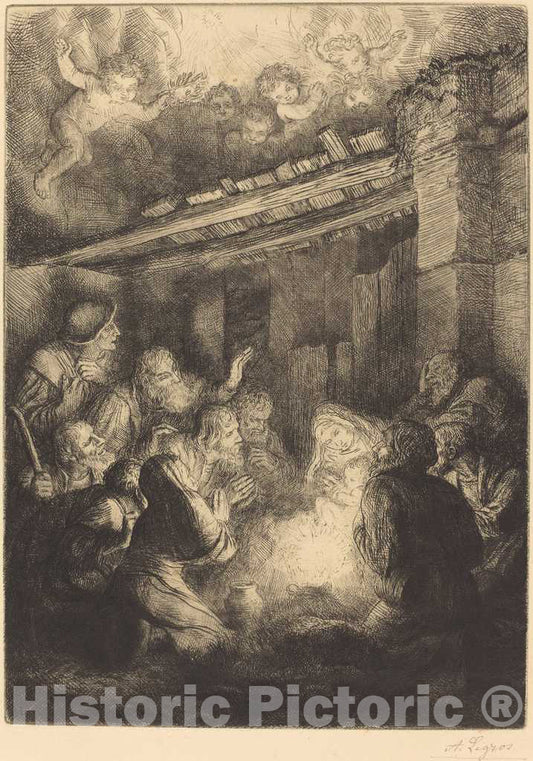Art Print : Alphonse Legros, The Adoration of The Shepherds (L'adoration des bergers) - Vintage Wall Art