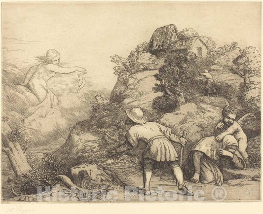 Art Print : Alphonse Legros, Allegory of The Peasant and Fortune (Le paysan et la Fortune: Sujet allegorique - Vintage Wall Art