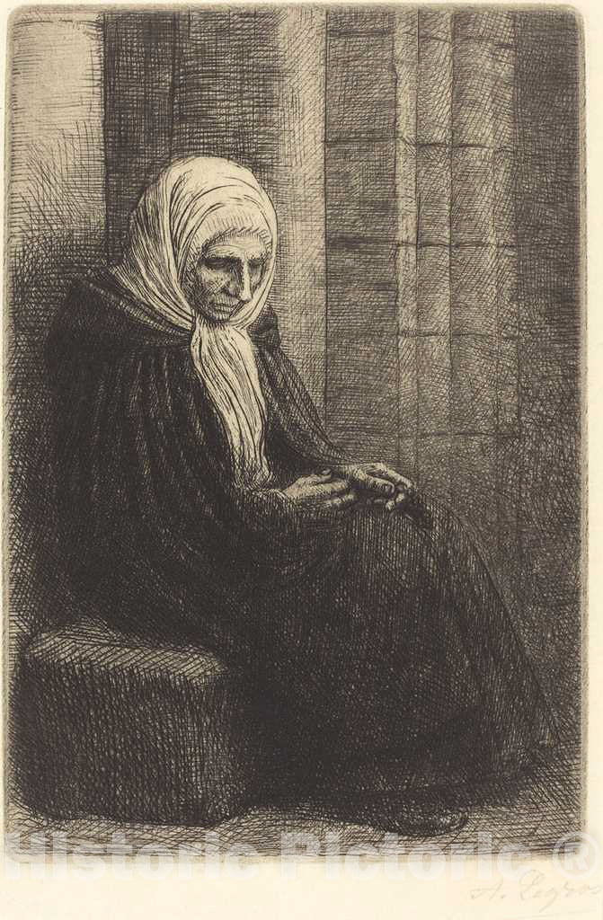Art Print : Alphonse Legros, Woman Seated Against a Wall, Child with His Head in Her Lap (Femme Assis, muraille au Fond, Enfant la Tete Dans Son Giron) - Vintage Wall Art