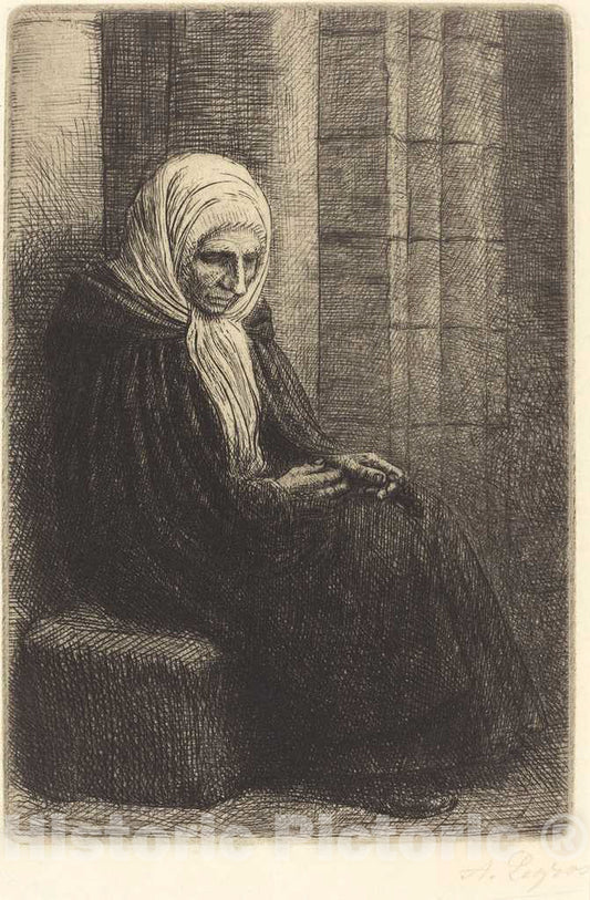 Art Print : Alphonse Legros, Woman Seated Against a Wall, Child with His Head in Her Lap (Femme Assis, muraille au Fond, Enfant la Tete Dans Son Giron) - Vintage Wall Art