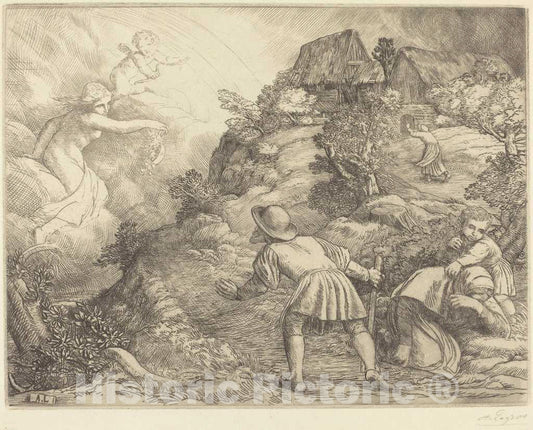 Art Print : Alphonse Legros, Allegory of The Peasant and Fortune (Le paysan et la Fortune: Sujet allegorique - Vintage Wall Art