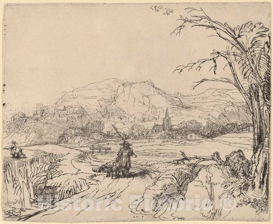 Art Print : Rembrandt, Landscape with Sportsman and Dog, c. 1653 - Vintage Wall Art