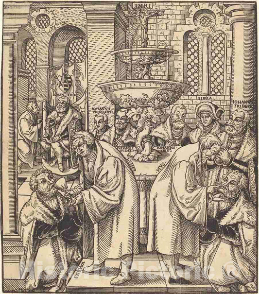 Art Print : Lucas Cranach The Elder, The Reformers Luther and Hus Giving Communion to The Princes of The House of Saxony - Vintage Wall Art