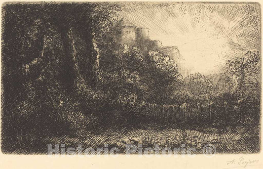 Art Print : Alphonse Legros, View of a Chateau (Chateau de Poillet) - Vintage Wall Art