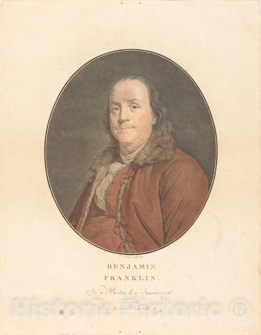 Art Print : Janinet and Siffred Duplessis, Benjamin Franklin, 1789 - Vintage Wall Art