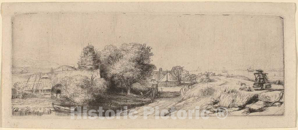 Art Print : Rembrandt, Landscape with a Milkman, c. 1650 - Vintage Wall Art