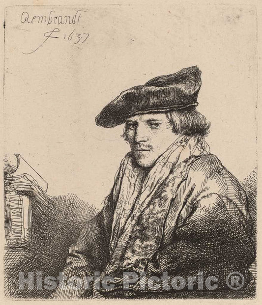 Art Print : Rembrandt, Young Man in a Velvet Cap (Ferdinand BOL?), 1637 - Vintage Wall Art