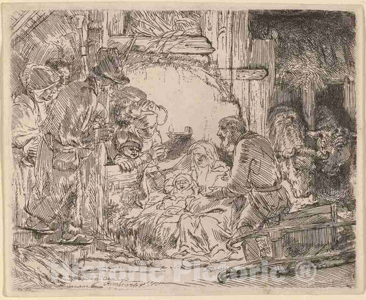 Art Print : Rembrandt, The Adoration of The Shepherds: with The Lamp, c. 1654 - Vintage Wall Art