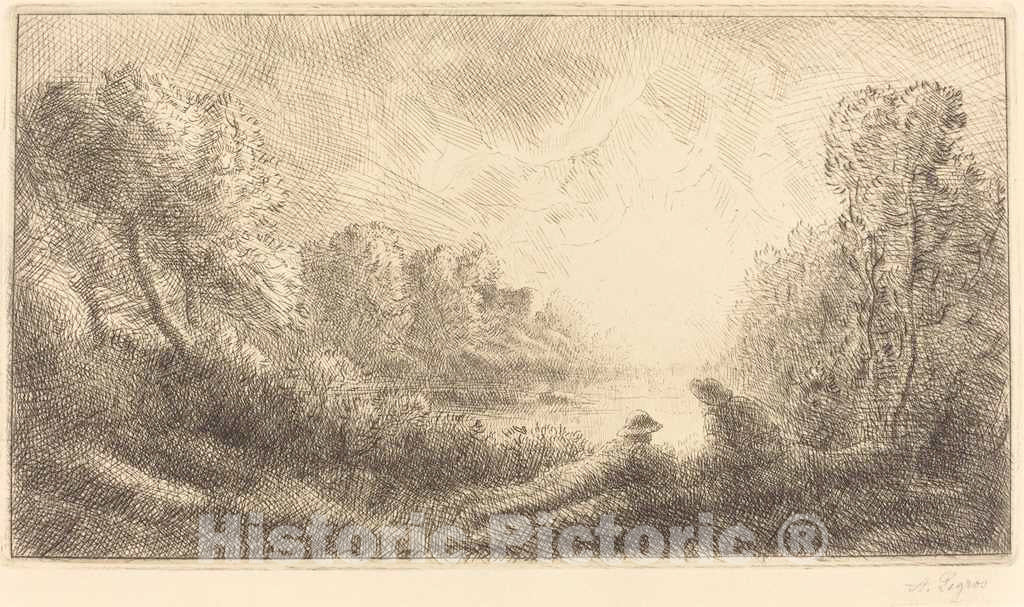 Art Print : Alphonse Legros, Landscape: Sunrise (Paysage: Lever du Soleil) - Vintage Wall Art