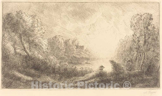 Art Print : Alphonse Legros, Landscape: Sunrise (Paysage: Lever du Soleil) - Vintage Wall Art