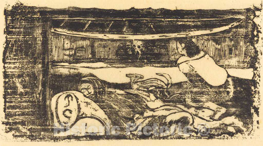 Art Print : Paul Gauguin, Interior of a Hut (Interieur de case), in or After 1895 - Vintage Wall Art