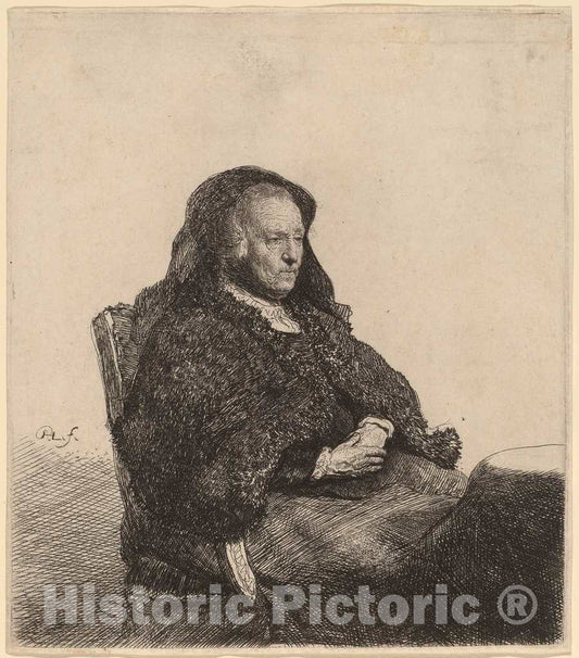 Art Print : Rembrandt, The Artist's Mother Seated at a Table, Looking Right, c. 1631 - Vintage Wall Art