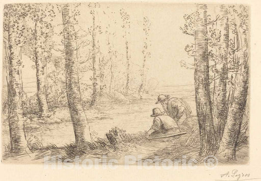 Art Print : Alphonse Legros, Rest Along The Banks of The River (Repos au Bord de la Riviere) - Vintage Wall Art