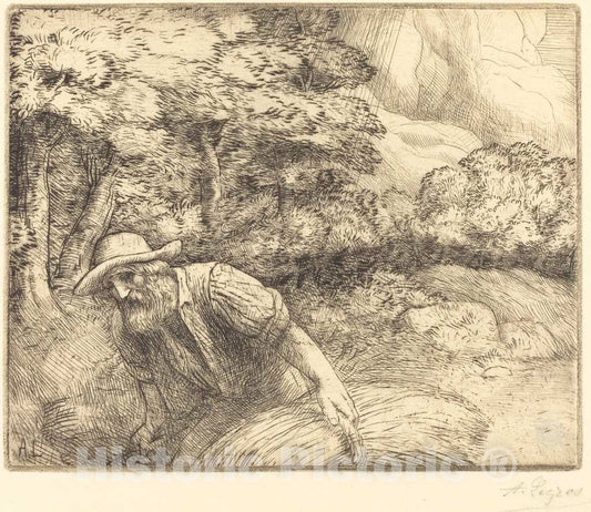 Art Print : Alphonse Legros, Man Foraging (L'Homme au fourrage) - Vintage Wall Art