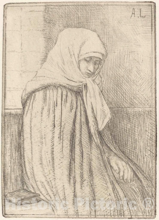 Art Print : Alphonse Legros, Young Peasant Seated in a Church (Jeune paysanne assise Dans une eglise) - Vintage Wall Art