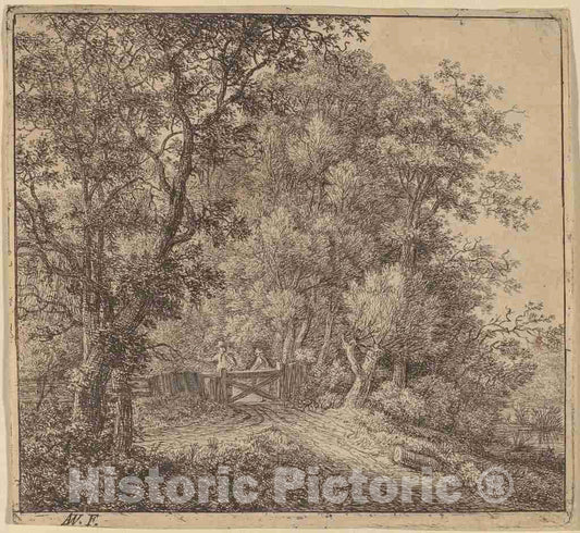 Art Print : Anthonie Waterloo, Two Men at a Gate - Vintage Wall Art