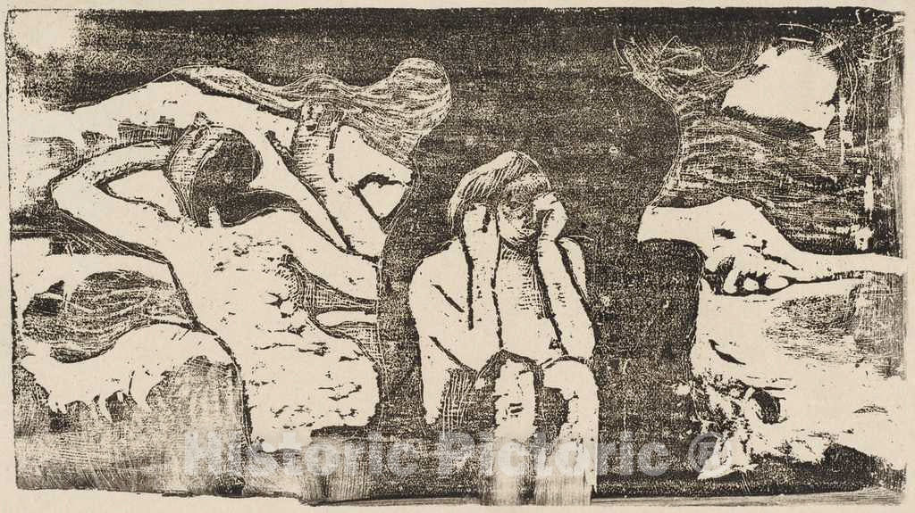 Art Print : Paul Gauguin, at The Black Rocks (Aux roches Noires), in or After 1895 - Vintage Wall Art