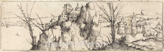 Art Print : Augustin Hirschvogel, Landscape with a Lake [top Plate], 1546 - Vintage Wall Art