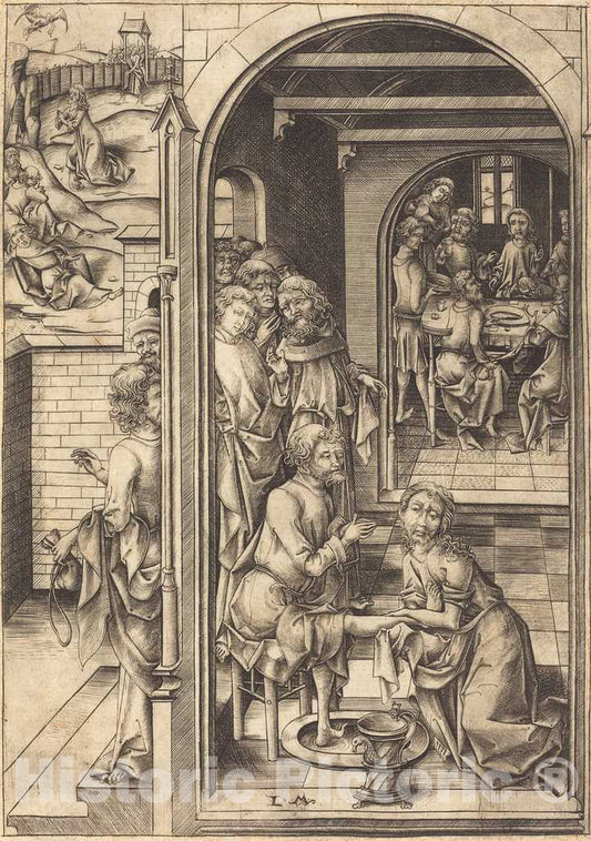 Art Print : Israhel Van Meckenem, Christ Washing The Feet of The Apostles, c. 1480 - Vintage Wall Art