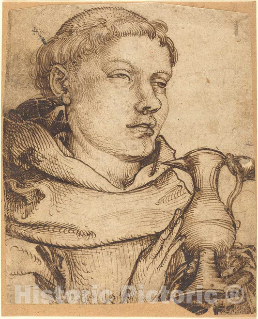 Art Print : Martin Schongauer, Bust of a Monk Assisting at Communion - Vintage Wall Art