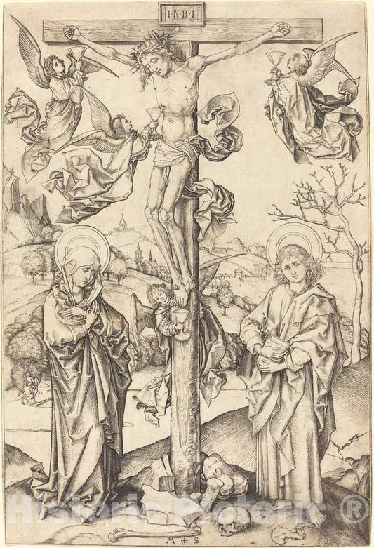 Art Print : Martin Schongauer, The Crucifixion with Four Angels, c. 1475 - Vintage Wall Art
