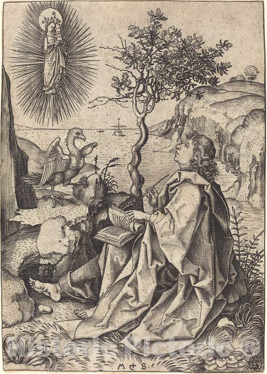 Art Print : Martin Schongauer, Saint John on Patmos, c.1478 - Vintage Wall Art