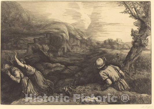 Art Print : Alphonse Legros, Fire in The Hamlet (L'incendie du hameau) - Vintage Wall Art
