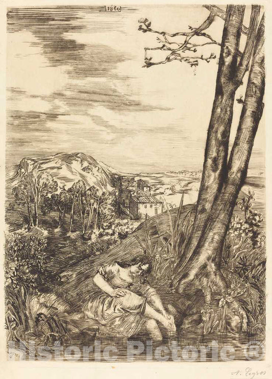 Art Print : Alphonse Legros, Peasant Washing Her Feet (Paysanne se lavant les Pieds), 1860 - Vintage Wall Art