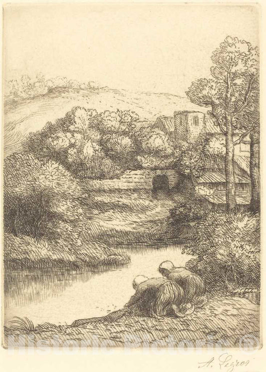 Art Print : Alphonse Legros, Wash-House, Called The Washerwomen (Le lavoir, dite Les Laveuses) - Vintage Wall Art