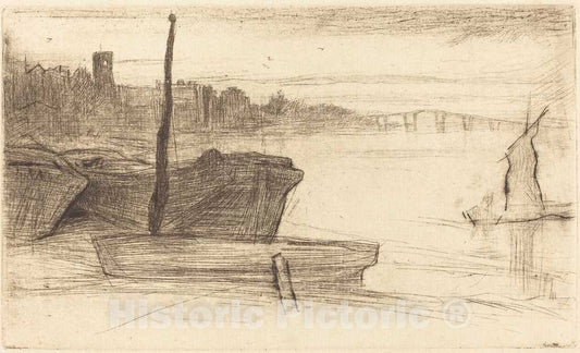 Art Print : James McNeill Whistler, Chelsea Bridge and Church, c.1871 - Vintage Wall Art